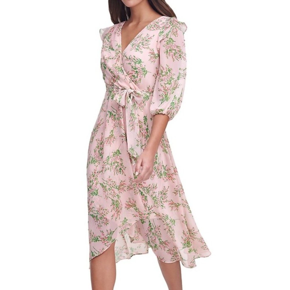 Tommy Hilfiger Chapan Bouquet Chiffon Midi Dress Size 12 NWT Pink Floral - Picture 2 of 16